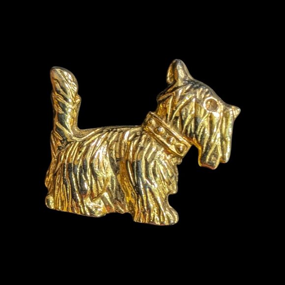 Vintage Scottish Terrier Gold Tone Art Deco Lapel Pin Brooch costume jewelry - Picture 1 of 6